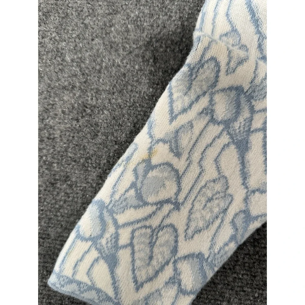 SKJAEVELAND Norway Nordic Cardigan Sweater Womens Small Blue White Heart Pattern
